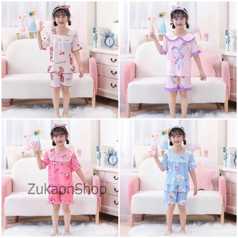 Zuka ชุดนอนเด็กผู้หญิงคอบัว แขนสั้นขาสั้น 3-11 ขวบ ส่วนสูง 95-145 cm.