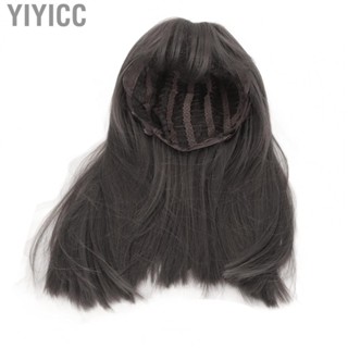 Yiyicc False Medium Length Wig  Straight Adjustable Medium Length Wig Smoky Gray Pink Fashionable Bang  for Girl for Cosplay