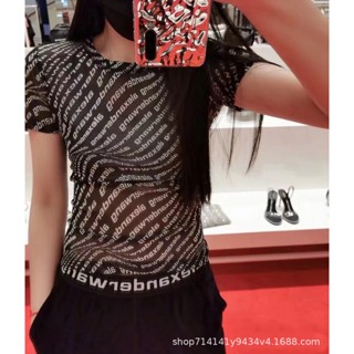 Alexander Wang Dawang family letter gauze bottoming shirt for Women 23 spring and summer slightly transparent sexy short-sleeved vest top for women ZBSS