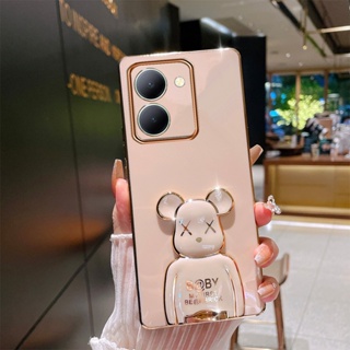 เคสโทรศัพท์มือถือ ลายหมีน่ารัก พร้อมขาตั้ง สีดํา สําหรับ VIVO Y36 Y02A V27 X90 Pro iQOO Z7 Z7x 4G 5G 2023 VIVOY36 VIVOV27