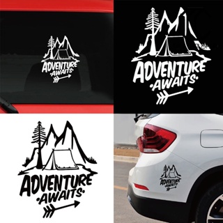 [COD]☸สติกเกอร์สะท้อนแสง ลาย Adventure Awaits Tree Tent Mountains สําหรับตกแต่งรถยนต์