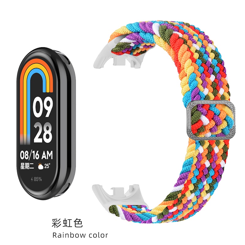 สายรัดไนลอนสําหรับ Xiaomi สมาร์ท 10 9 8 ยืดหยุ่นปรับถัก Solo Loop Watchband Xiaomi Mi Band 8 9 10 กีฬาสร้อยข้อมือสําหรับ Miband 8