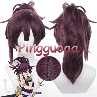 Anime Hells Paradise: Jigokuraku Yuzuriha Cosplay Wig 40cm Short Purple Red Hair with Ponytail Heat Resistant Synthetic Wigs