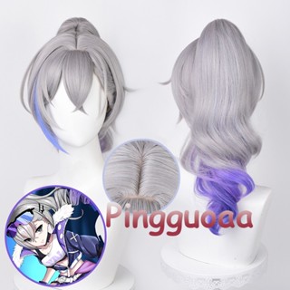 Manmei Honkai: Star Rail Silver Wolf 41cm Long Ponytail Mixed Color Wigs Heat Resistant Synthetic Hair