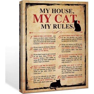 โปสเตอร์ผ้าใบ พิมพ์ลาย My House My Cat Rules สําหรับตกแต่งบ้าน ห้องนอน