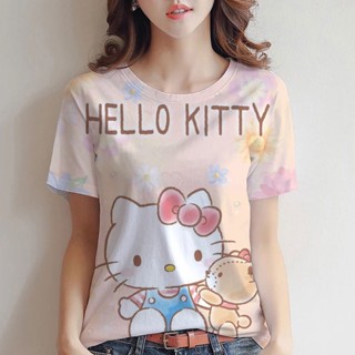 เสื้อยืดแขนสั้น พิมพ์ลายการ์ตูน Hello KITTY น่ารัก