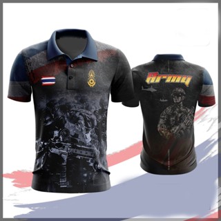 A015 เสื้อคอปกพิมพ์ลาย ARMY ใส่สบาย ระบายอากาศ