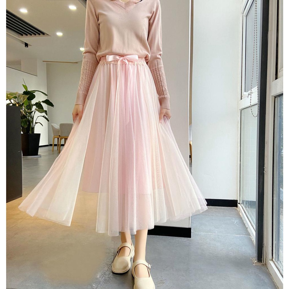 Qooth กระโปรงทรงเอ เอวสูง ผ้าตาข่าย ประดับโบว์ 7 สี แฟชั่นฤดูใบไม้ผลิ ฤดูร้อน สําหรับผู้หญิง QT2127 - รูปที่ 2