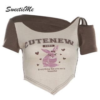 Sweeticme ใหม่ เสื้อยืดลําลอง แขนสั้น เข้ารูป พิมพ์ลาย ฉลุลาย เข้ากับทุกการแต่งกาย แฟชั่นสําหรับสตรี 2023