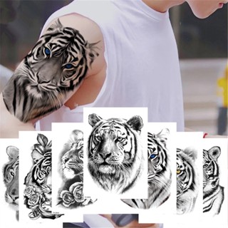 【Magic Tattoo】สติกเกอร์รอยสักชั่วคราว ลายสัตว์ป่า ราชา เสือ รอยสักชั่วคราว กันน้ํา สําหรับผู้ชาย