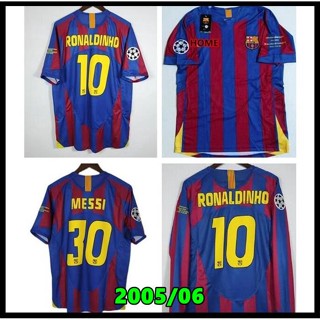 เสื้อกีฬาแขนยาว ลายทีมชาติฟุตบอล Barcelona 05-06 retro 10 RONALDINHO 30 MESSI ชุดเหย้า