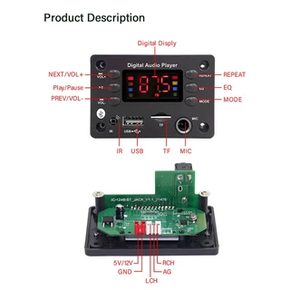 บอร์ดถอดรหัส เครื่องเล่นเพลง Mp3 DC 5V 12V บลูทูธ 5.0 Mp3 WMA WAV APE USB TF วิทยุ FM สําหรับรถยนต์