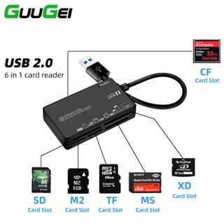 Guugei 6 in 1 เครื่องอ่านการ์ดรีดเดอร์ USB2.0 Type C อเนกประสงค์ CF M2 MS XD SD TF สําหรับคอมพิวเตอร์ แล็ปท็อป PC