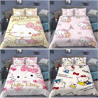 Ns2 ชุดเครื่องนอน ผ้าปูที่นอน ปลอกหมอน ผ้าห่ม ลาย Hello kitty 3in1 ซักทําความสะอาดได้ ใส่สบาย SN2