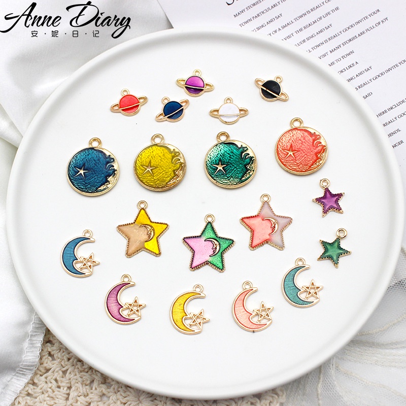 2 ชิ้น/ล็อต Star Moon Planet สีโปร่งใสเคลือบจี้ DIY เครื่องประดับอุปกรณ์เสริม Charms สําหรับผู้หญิง, Key Chain/ต่างหู/สร้อยคอจี้ Handmade DIY เครื่องประดับ 224