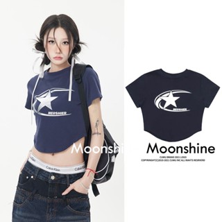 Moon เสื้อครอป เสื้อแฟชั่นผู้หญิง y2k สีพื้น สําหรับผู้หญิง ใส่ไปคลับ ปาร์ตี้ 2023 NEW23061502