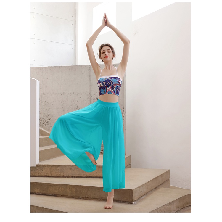 ชุดเสื้อแขนกุด และกางเกง ผ้าชีฟอง สไตล์คลาสสิก สองชิ้น สําหรับผู้หญิง ใส่เต้นรํา เล่นโยคะ พิลาทิส