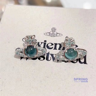 23 แบบใหม่ [VIVIENNE WESTWOOD] petulla Water Blue Beads Diamond-studded Saturn ต่างหูหมุนได้ สีฟ้าดาวเคราะห์ ต่างหู