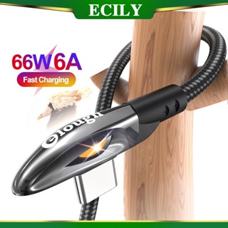 Ecily PD 66W USB C เป็น USB Type C สายชาร์จเร็ว สําหรับชาร์จโทรศัพท์ 90 องศา LED 5A ชาร์จเร็ว USB-C USB C สายชาร์จสายเคเบิลข้อมูล