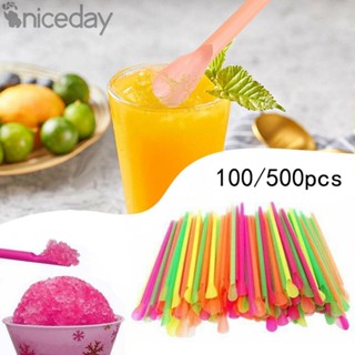 #NICEDAY-Functional Spoons Straws Milkshake Smoothie Drinks Mixed Plastic Drinking Straws