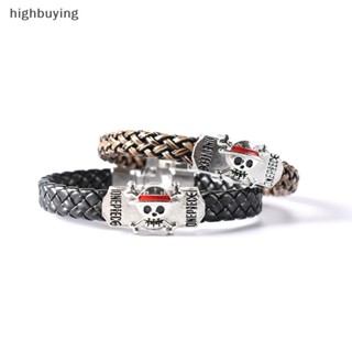 [highbuying] สร้อยข้อมือโจรสลัด ผู้ชาย ผู้หญิง พังก์ หนังสีดํา ถัก กําไลข้อมือ อะนิเมะ พร้อมส่ง