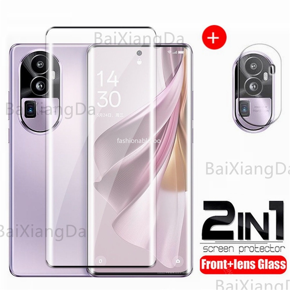 2 in 1 ฟิล์มกระจกนิรภัยกันรอยหน้าจอ กันรอยเลนส์กล้อง ด้านหลัง แบบเต็มจอ สําหรับ Oppo Reno 10 11 pro plus 10proplus Reno10pro+ Reno11pro Reno11 F Reno11F 5G