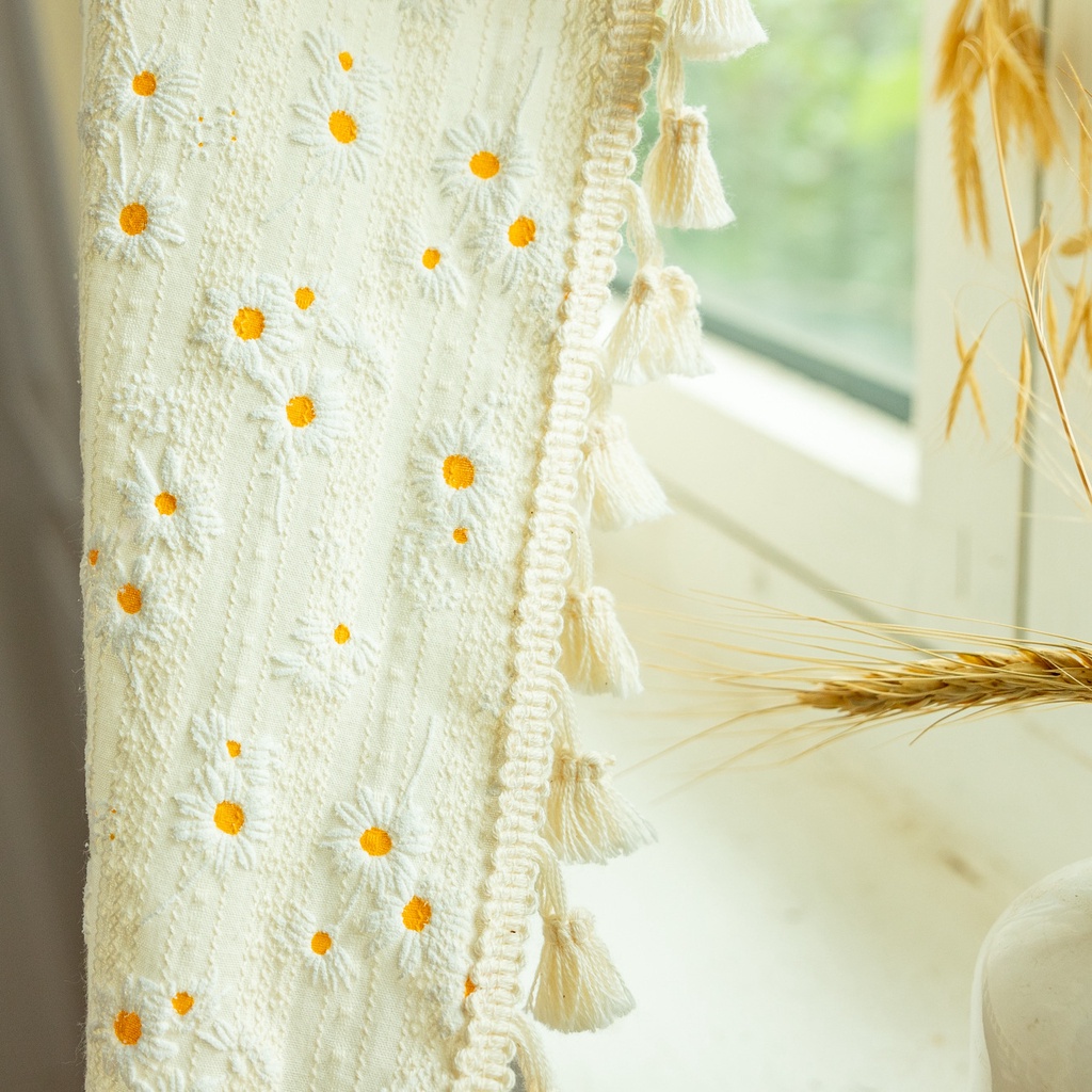 แนะนำ ผ้าม่าน ผ้าม่านสั้น ลายดอกเดซี่ สีเหลืองอ่อน สไตล์วินเทจ สําหรับห้องครัว หน้าต่างเล็ก บ้านฟาร์ม คาเฟ่ ราคาพิเศษ มีเก็บเงินปลายทาง