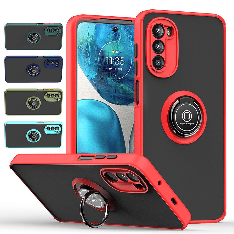 สําหรับ Motorola Moto G52 G72 G82 G42 G32 G22 G13 G23 G53 5G โปร่งแสง Frosted ฝาครอบแหวนหมุนได้ขาตั้งกันกระแทก TPU กันชนกรณี