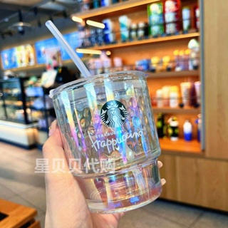 Starbucks แก้วน้ํา แบบพกพา ขนาดเล็ก พร้อมหลอดดูด สีเขียว สําหรับนม กาแฟ แบบพกพา#0624#