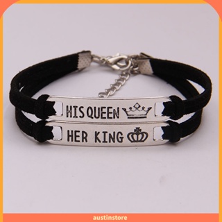 Austinstore สร้อยข้อมือ กําไลข้อมือคู่รัก แฟชั่น His Queen Her King