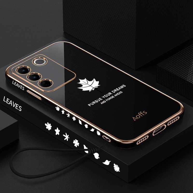 VIVO Y75 Y55 Y83 Y66 Y65 Y79 Y11S Y12S Y12A V7 Plus Maple Leaf Electroplating Straight Edge Soft Cov