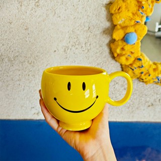 😃ยิ้มสีเหลืองเซรามิกส์ถ้วยน้ำ ถ้วยกาแฟ