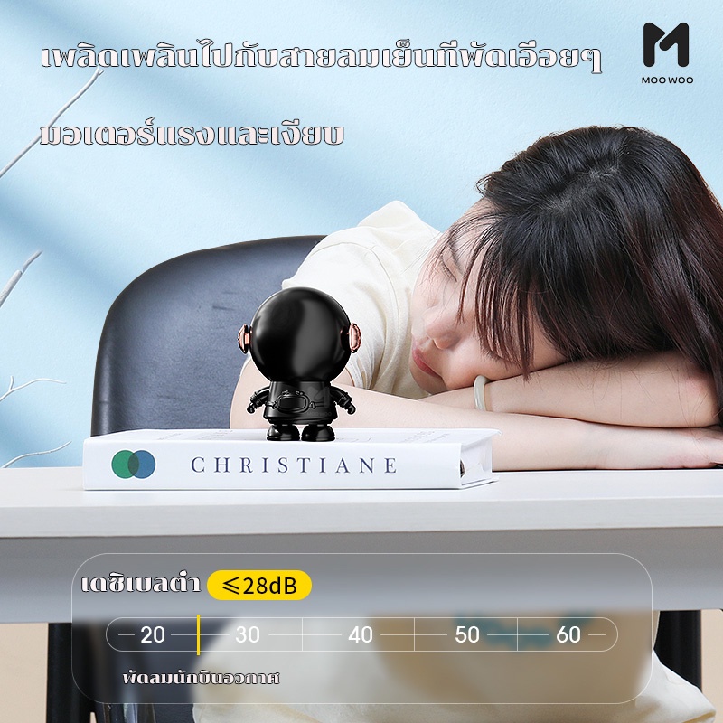 นักบินอวกาศ USB พัดลมพกพา ชาร์จใหม่ได้ 360° หมุน  พร้อมเชือกคล้องคอ ปิดเสียง สามารถทำงานได้ 5ชม