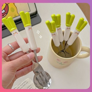 Creative Onion Tableware Spoon Fork Cute Ins Wind Green Onion Spoon Fork Set Household Creative Student Office Worker Portable Ceramic Accessories [COD]