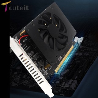 การ์ดอะแดปเตอร์ 4 ดิสก์ PCIe 4.0 X16 เป็น 4 พอร์ต M.2 พร้อมฮีทซิงค์ 4 X 32Gbps