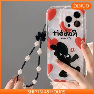 เคสโทรศัพท์มือถือ ลายดอกไม้ กระต่าย สีดํา สําหรับ iphone15 14promax 13 12 11 XR XS X XSMAX 7 8PLUS