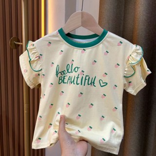 พร้อมส่ง เสื้อยืดแขนสั้น คอกลม ผ้าฝ้ายแท้ พิมพ์ลายการ์ตูน สไตล์เกาหลี แฟชั่นฤดูร้อน สําหรับเด็กผู้หญิง