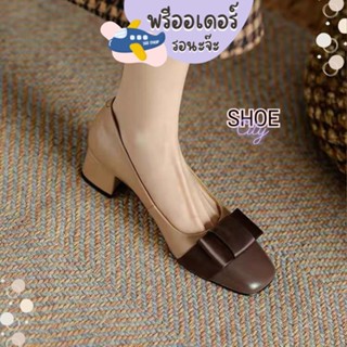 TM52 ส้นสูง 2 นิ้ว size 35-40 คัทชู ทูโทน แต่งโบว์ สวย หรู สไตล์แบรนด์ดัง รองเท้าผู้หญิง พรีออเดอร์