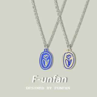 Funfan Klein สร้อยคอโซ่ จี้ดอกทิวลิป สีฟ้า เข้ากับทุกการแต่งกาย สําหรับนักเรียนหญิง