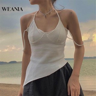 Weania-2 เสื้อกล้าม สายคล้องคอ ทรงไม่สมมาตร เซ็กซี่ สําหรับผู้หญิง