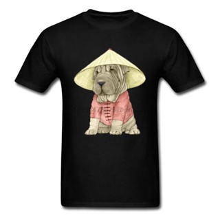 เสื้อยืดลําลอง แขนสั้น พิมพ์ลายการ์ตูนสุนัข Shar Pei Dog น่ารัก สีดํา ของขวัญวันขอบคุณพระเจ้า สําหรับผู้ชาย XS-4XL-5XL-6XL