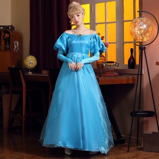 ชุดราตรีเจ้าหญิง เปิดไหล่ สีฟ้า สไตล์ยุโรป สําหรับปาร์ตี้ฮาโลวีน