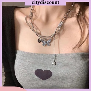 &lt;citydiscount&gt; สร้อยคอสองชั้น จี้ผีเสื้อ ปรับได้ เครื่องประดับ สําหรับผู้หญิง