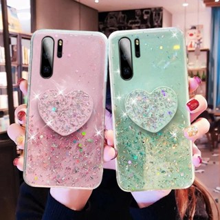 Oppo Reno4 Pro F Z 4G 5G Reno4 Reno4Pro Reno4F Reno4Z Bling TPU Case Glitter Sparkling Soft Silicone Cover Luxury Sequins Shell Crystal Elastic Shiny Casing + Heart Stand