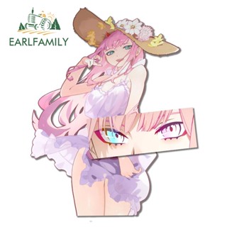 Earlfamily สติกเกอร์กันแดด ลายการ์ตูนอนิเมะ Zero Two Eye Slap ดอกไม้น่ารัก 13 ซม. สําหรับติดตกแต่งประตูรถยนต์