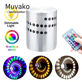 Muvako โคมไฟติดผนัง LED RGB อะลูมิเนียม เกลียว 3W พร้อมรีโมตคอนโทรล สําหรับตกแต่งเพดาน