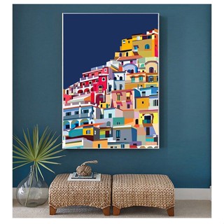 โปสเตอร์ผ้าใบ พิมพ์ลายสถาปัตยกรรม Amalfi Coast หลากสีสัน สําหรับตกแต่งผนังบ้าน