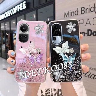 เคสโทรศัพท์มือถือ TPU แบบนิ่ม ลายผีเสื้อ ประดับกลิตเตอร์ และสายคล้องมือ สําหรับ OPPO Reno10 Pro Plus Pro+ 5G Reno 10 10Pro Reno10Pro+