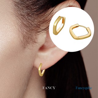 Fancy ต่างหูห่วง ทรงสี่เหลี่ยม ขนาดเล็ก สีทอง สไตล์วินเทจ แฮนด์เมด สําหรับผู้หญิง