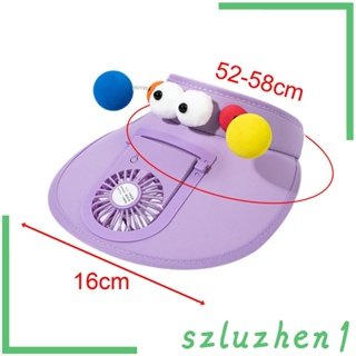 [Szluzhen1] หมวกบังแดด แบบพกพา ลายการ์ตูนชายหาด พร้อมพัดลม สําหรับเดินป่า ตั้งแคมป์